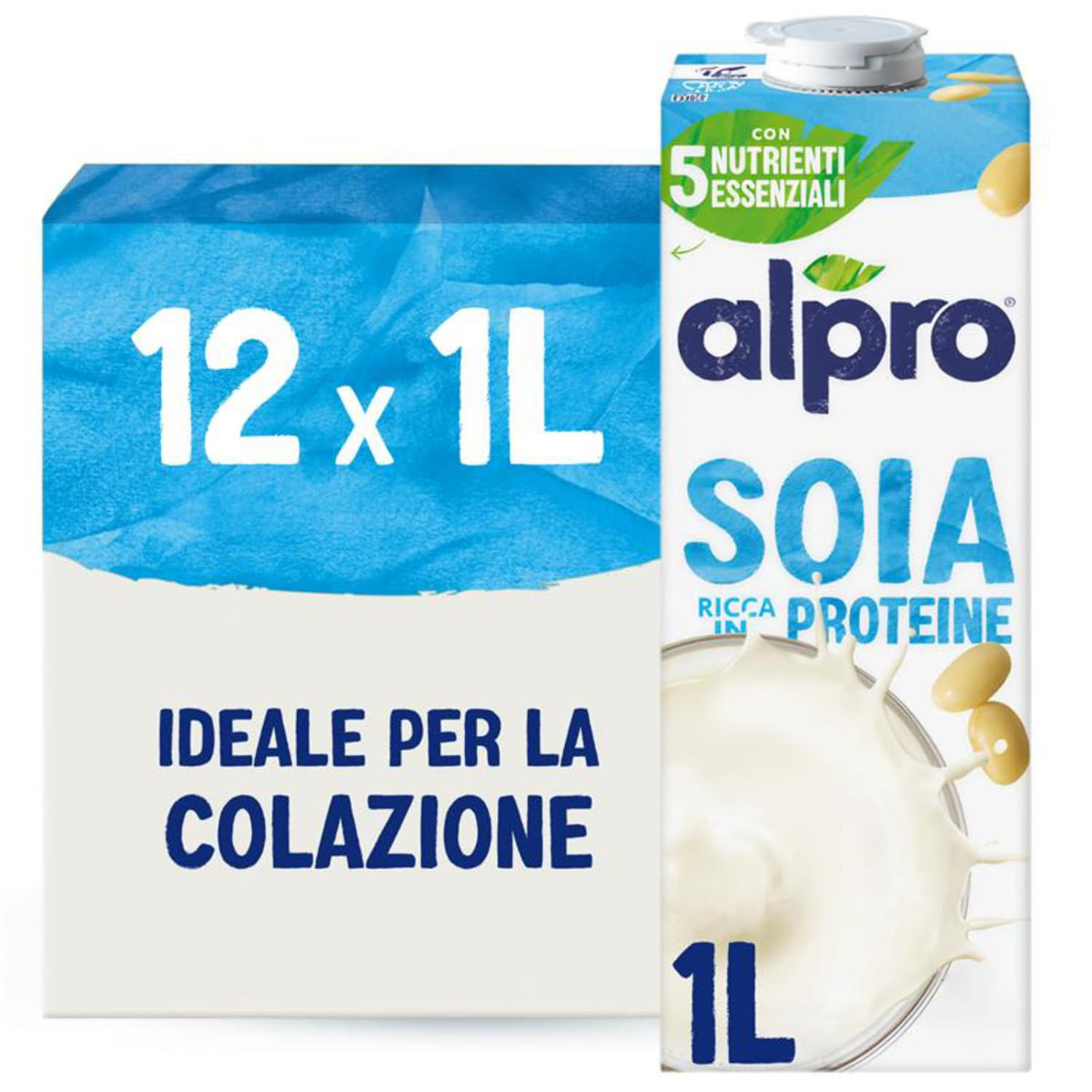 Alpro Bebida de Soja Natural 12x1L - Cero Lactosa, Sin Gluten