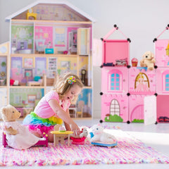 Relaxdays Estantería Habitación Infantil, Castillo de Princesas, Plástico, Armario DIY con Puertas, HBT: 128 X 110 X 37 Cm, Rosa Naty Shop Casas de Muñecas