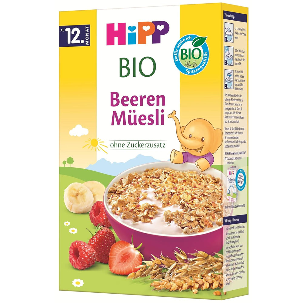 HiPP Bio Beeren-Müesli (8 x 200 g), ab 12. Monat, ohne Zuckerzusatz, besonders fine Stückchen - leicht zu Chechen, in bester Bio-Qualität