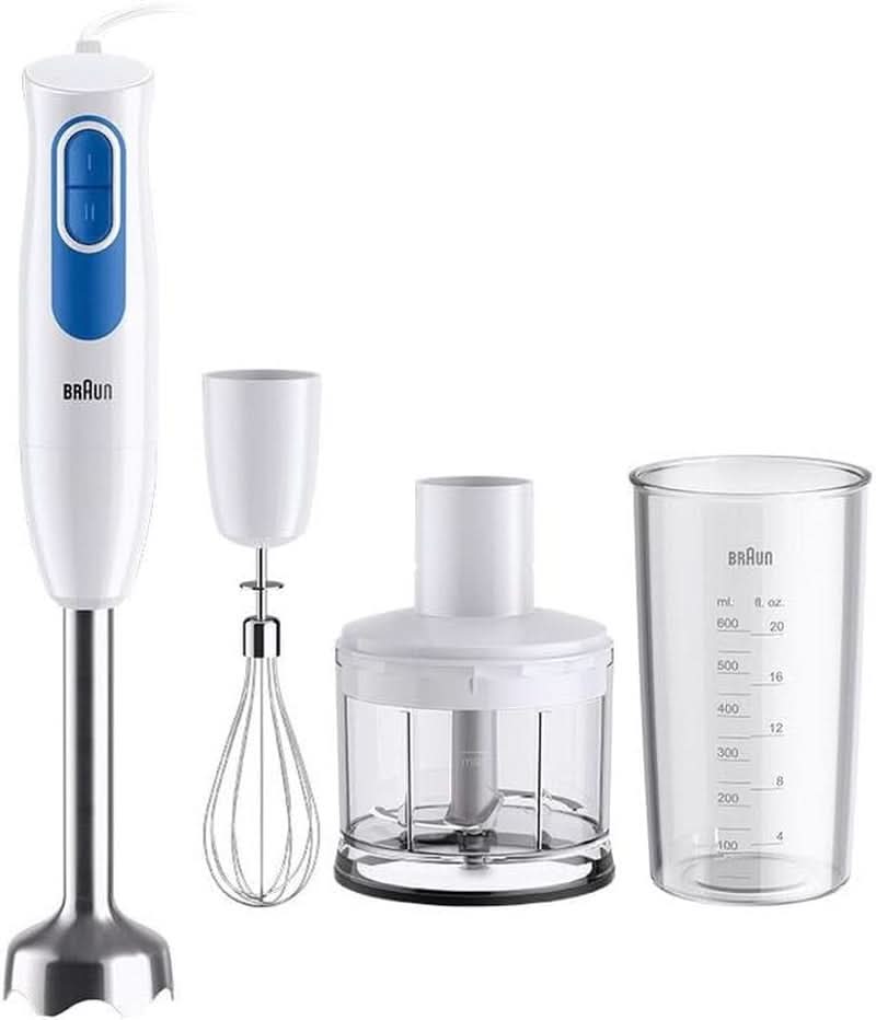 Braun Multiquick2 MQ20236MWH Stabmixer, Batidora Zum Mixen Von Saucen Und Smoothies, 2 Geschwindigkeitsstufen, Zerkleinerer 500 Ml, Becher 600 Ml, Schneebesen Aus Stahl Mother and Child Naty Shop