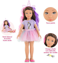 Corolle 9000600030 - Conjunto Luna Einhorn para niña, puppe de tobillo en traje de verano con perro, cinta para el pelo, anillos y gomas extra, puppe de 28 cm con Vanilleduft, de 4 años
