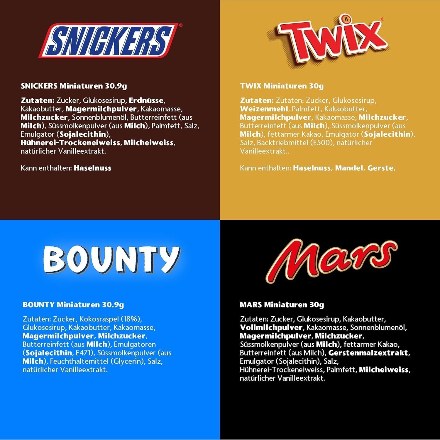 Mix de miniaturas, Mars, Snickers, Bounty & Twix, Barritas clásicas en formato mini, 296 Barritas, Caramelos de Chocolate 3Kg Naty Shop