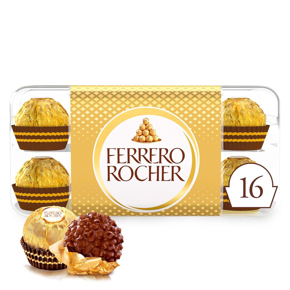 Ferrero Rocher - Bombones especiales crujientes y cremosos de avellanas - Regalo de San Valentín para él y para ella - 16 paquetes de 4 bombones individuales
