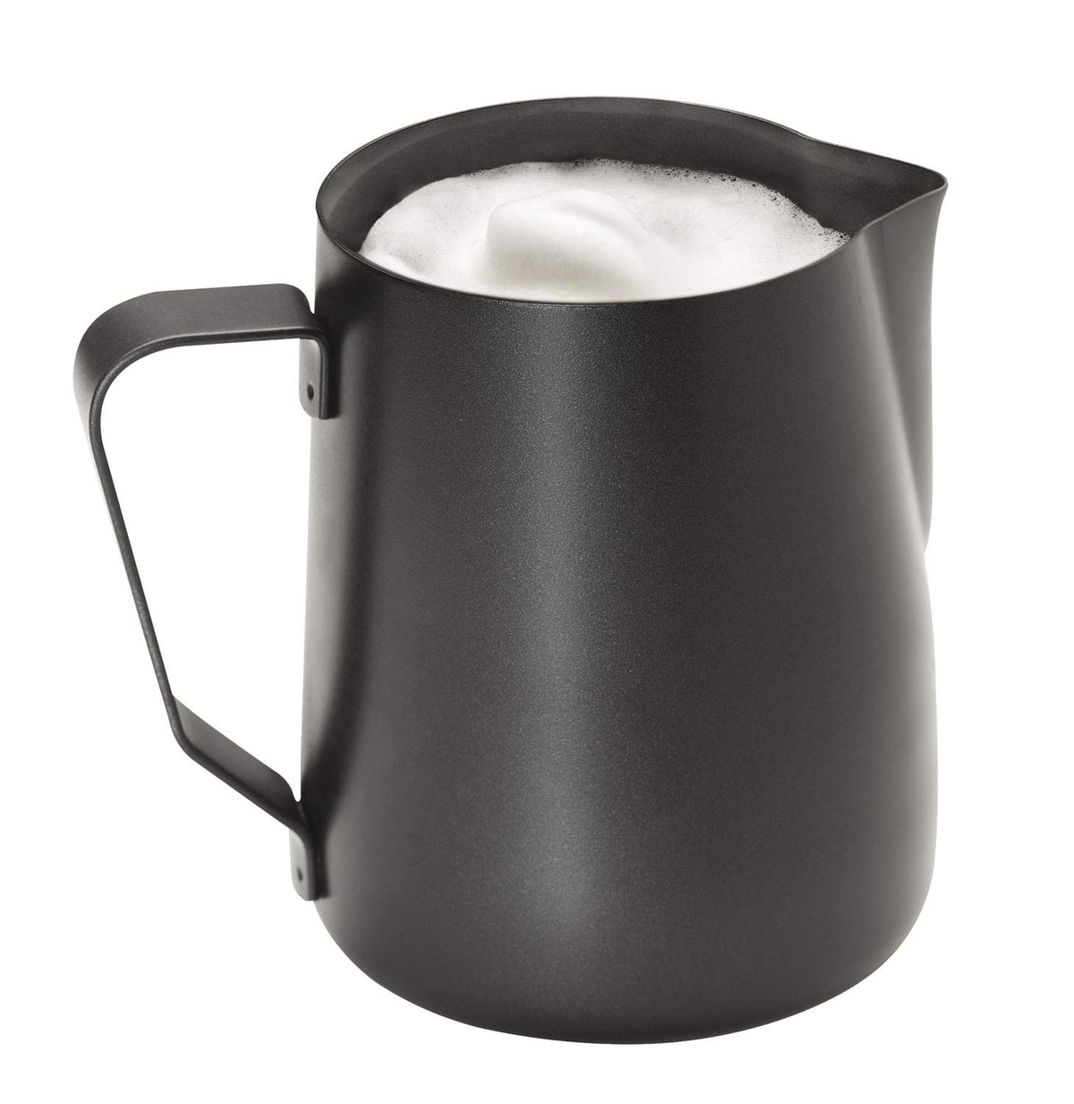 APS Milk Pitcher – Carafă de lapte de înaltă calitate, cu strat antiaderent, fabricată din oțel inoxidabil – Perfectă pentru prepararea spumei de lapte – Carafă universală, neagră, 600 ml