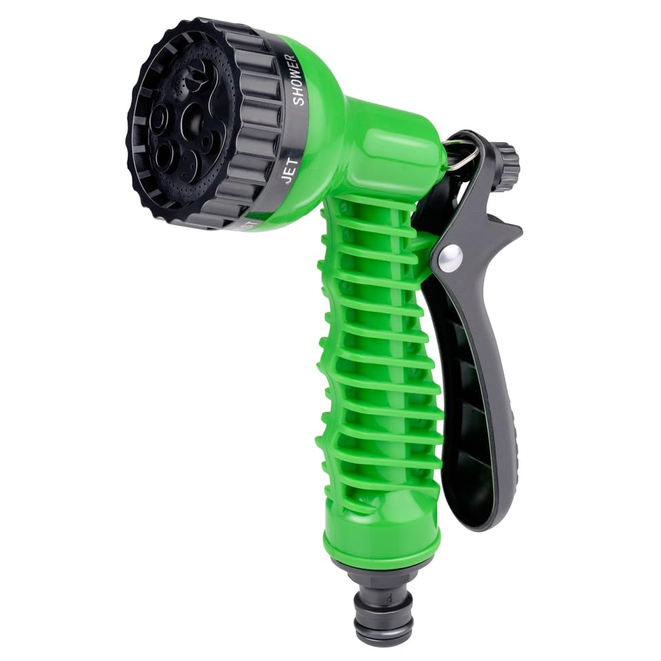 Furtun flexibil de grădină Kinzo 20 m – incl. accesoriu furtun – Furtun flexibil cu cap de pulverizare cu 7 poziții de pulverizare – Plastic – Verde/Gri