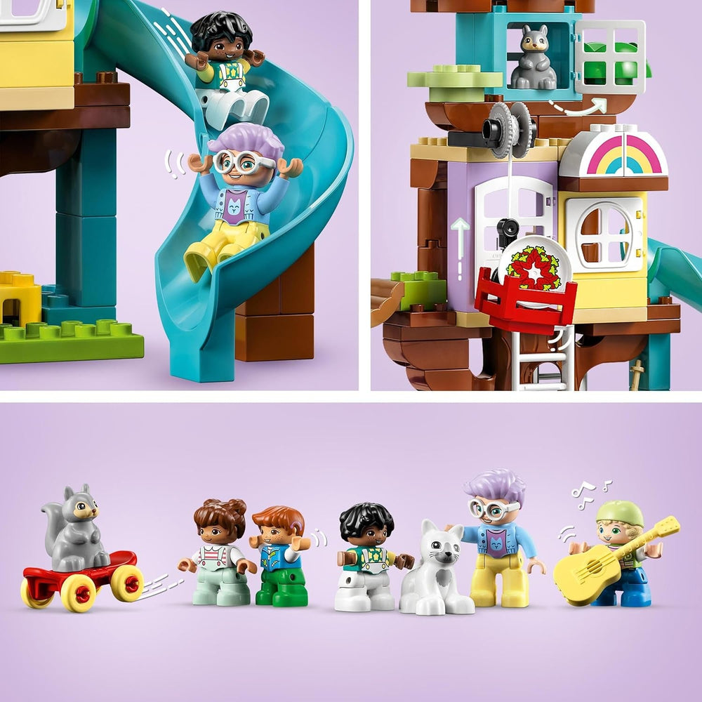 LEGO 10993 DUPLO 3-In-1 Tree House Jucărie pentru copii mici de la 3 ani, fete și băieți cu 4 figuri, animale, jucărie de construcție cu blocuri de construcție și un tobogan, jucărie educativă Seturi de constructie Besuche den LEGO-Store
