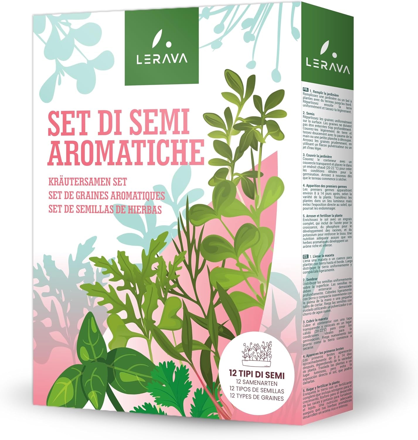 LERAVA Kräutersamen Set - 12 tipos: Basilikum Samen, Parsilie Samen, Koriander, Oregano & mehr - Saatgut für frische Kräuter im Garten oder Topf, Premium Samen für Küche & Balkon - Samen set, semillas