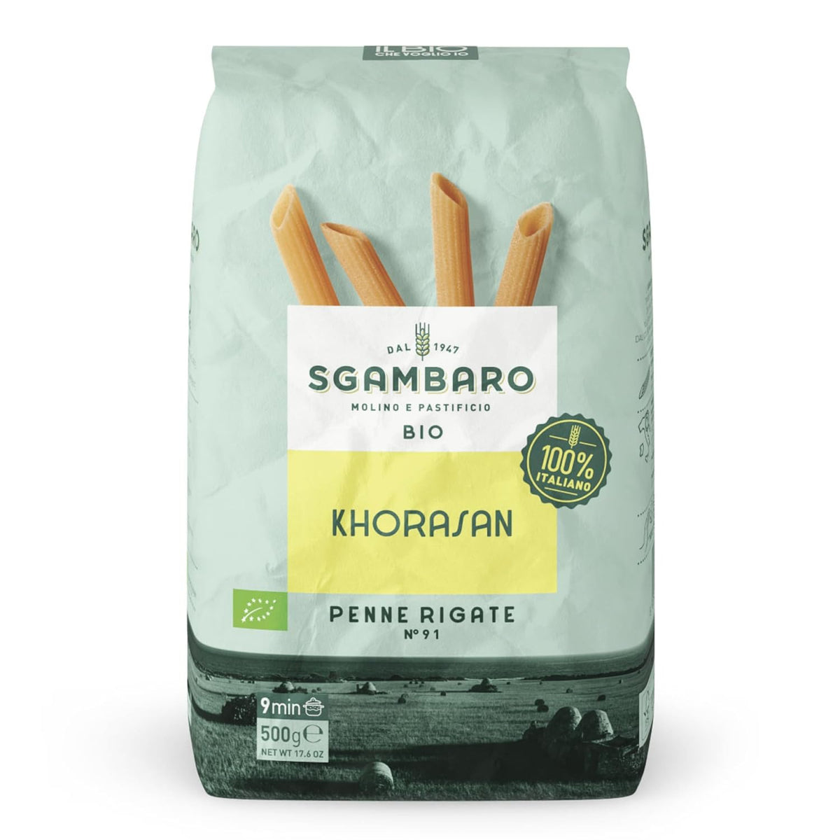 Pasta Penne Rigate Bio N.91 - 500g de Trigo Khorasan - Trigo antiguo, rico en proteínas, 100% cultivado en Italia - Versátil en la cocina y rico en nutrientes