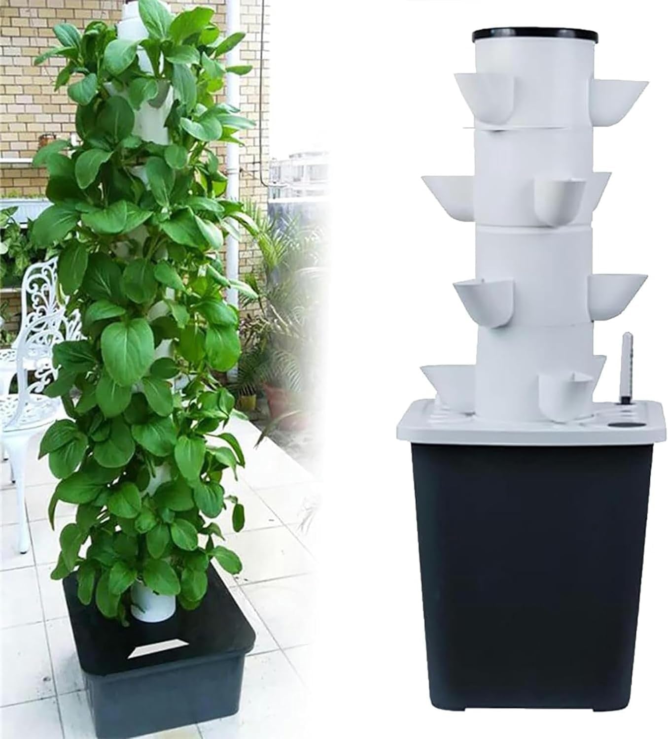 Torre hidropónica de 30 cápsulas, sistema de cultivo hidropónico, kit de cultivo aeropónico de hierbas, frutas y verduras con bomba de humidificación, adaptador, maceta de malla, temporizador de hierbas, frutas y verduras