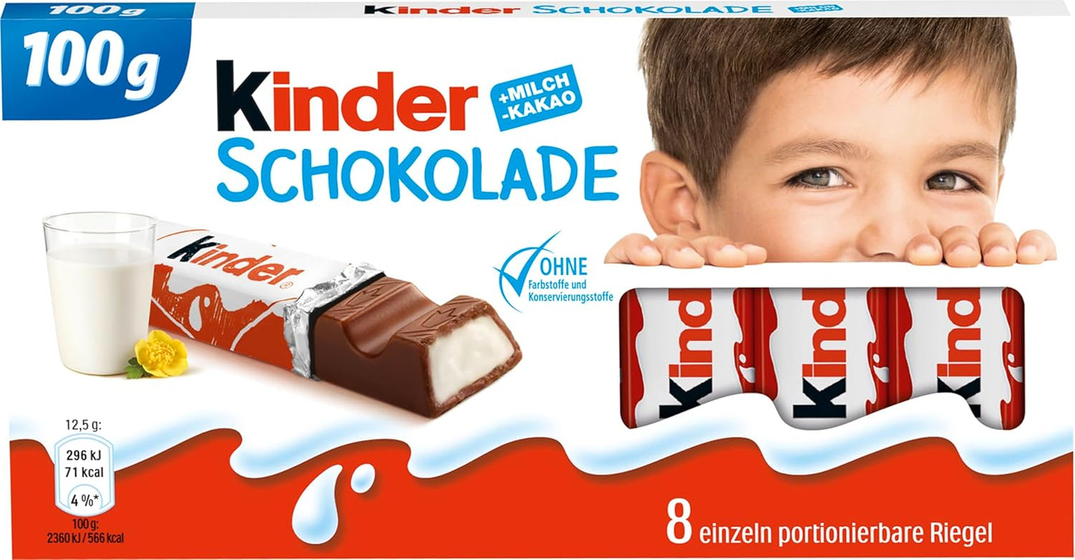 Kinder Chocolate - Barras de chocolate con leche rellenas - 1 paquete que contiene 24 barras individuales (24 x 12,5 g).