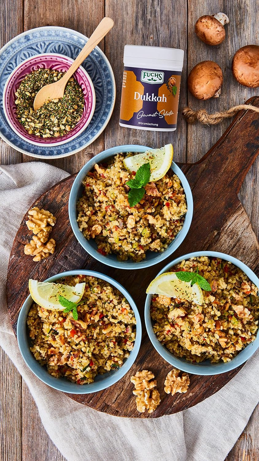 Fuchs Gewürze Gourmet Selection Naher Osten-Afrika – Dukkah Gewürzmischung, nachfüllbarer Gewürz Mix, zum Verfeinern von Fisch und Lamm, vegano, 50 g