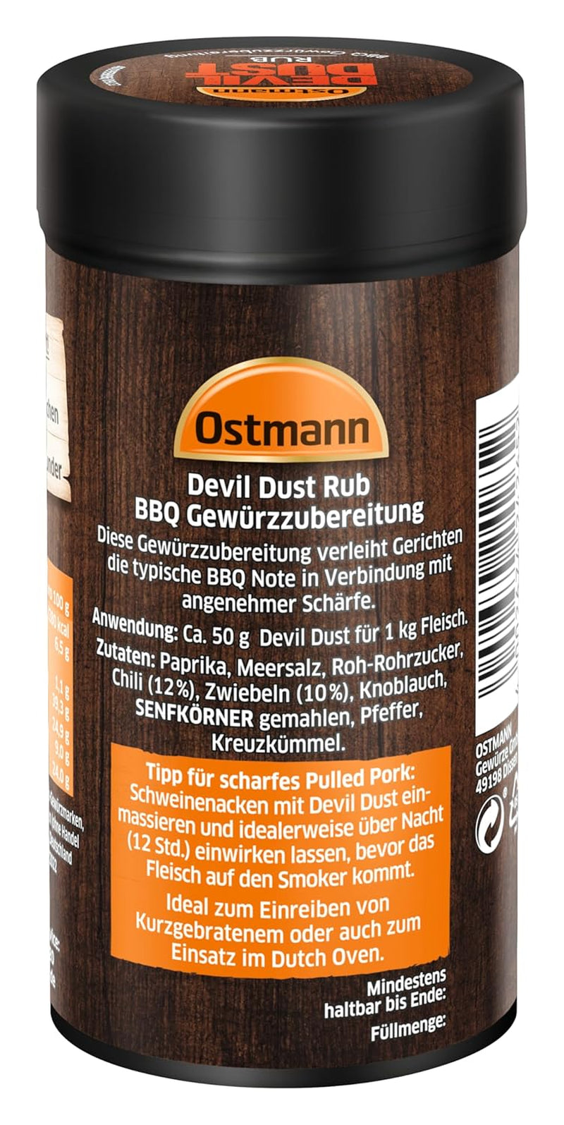 Ostmann Gewürze - Polvo del diablo | Frote para barbacoa Gewürzzubereitung | Scharfe Trockenmarinade für Grillfleisch | 140 g en un colador