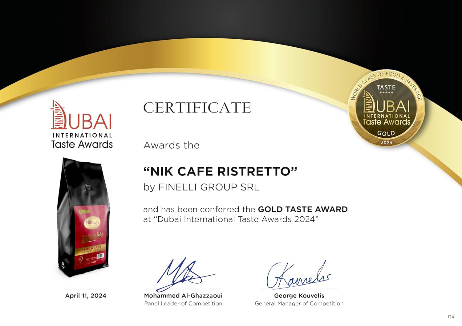 NIK CAFE' - Miscela Ristretto - Boabe de cafea prăjite, Majestatea Sa Ristretto în Italia - Câștigător al premiului de aur la World Class Food and Beverage - Arabica și Robusta