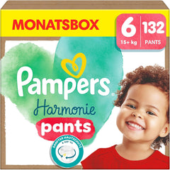 Pampers Harmony Pants talla 6 pañales, 132 pañales, 15 kg+, protección suave para la piel y comodidad de 360°