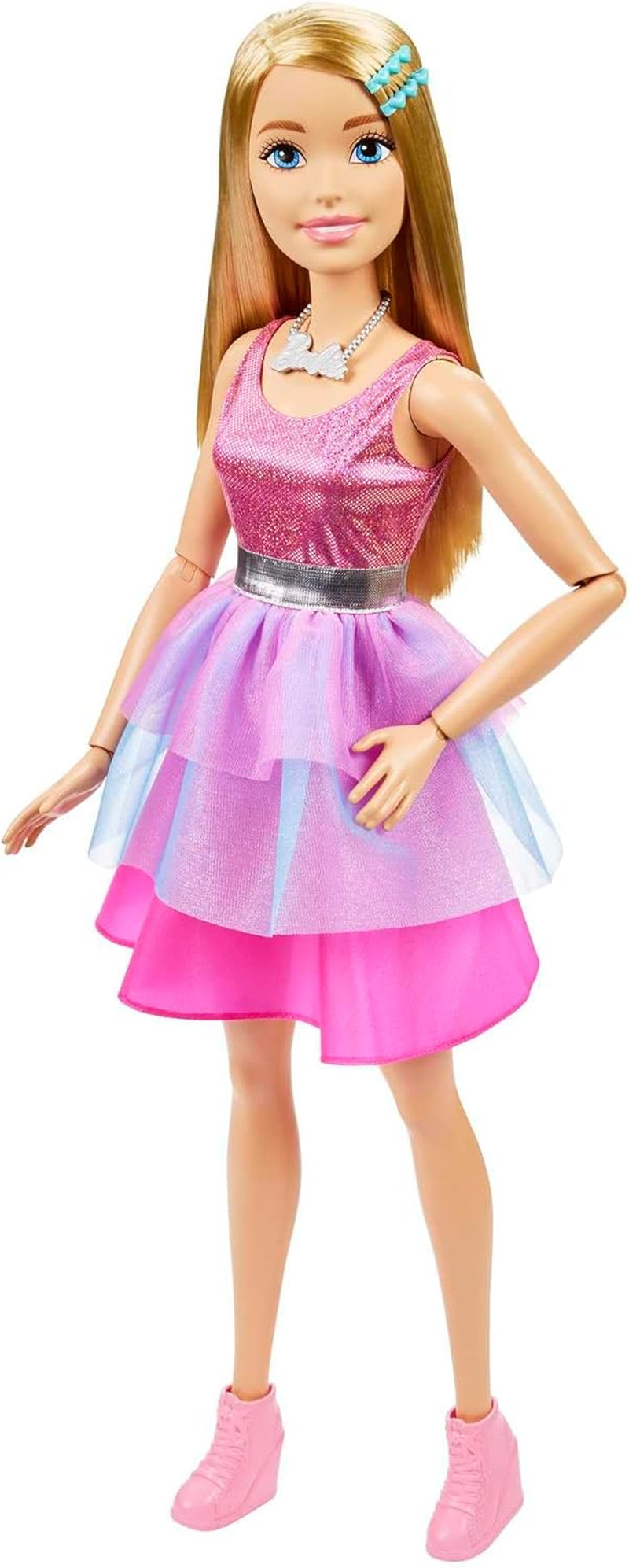 Păpușă Barbie Extra Large (71 cm) - rochie roz, păr blond cu baretă și colier, cadou pentru copii 3+, HJY02 Papusi Naty Shop Titlu implicit