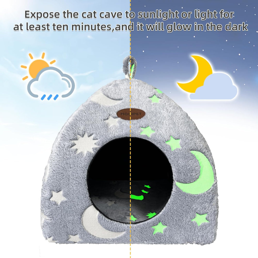 Katzenhöhle Plüsch Katzenhaus mit Waschbarem Kissen Faltbare Katzenzelt Höhle mit Handle Weiches und Warmes Katzenbett für Drinnen 33x33x35cm