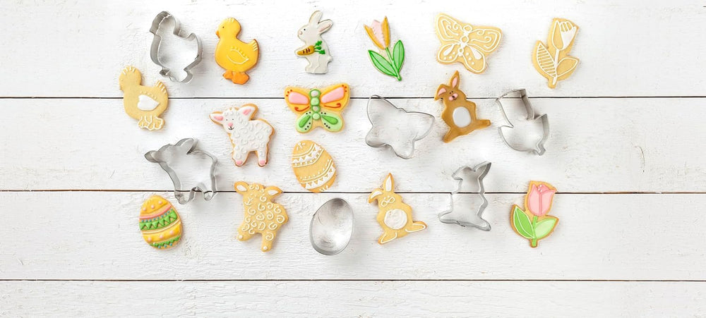 Set de 5 forme de biscuiți cu iepuraș de Paște, forme de biscuiți, forme de biscuiți și fondant, forme de biscuiți din oțel inoxidabil de înaltă calitate, ajutor de bucătărie, culoare: argintiu