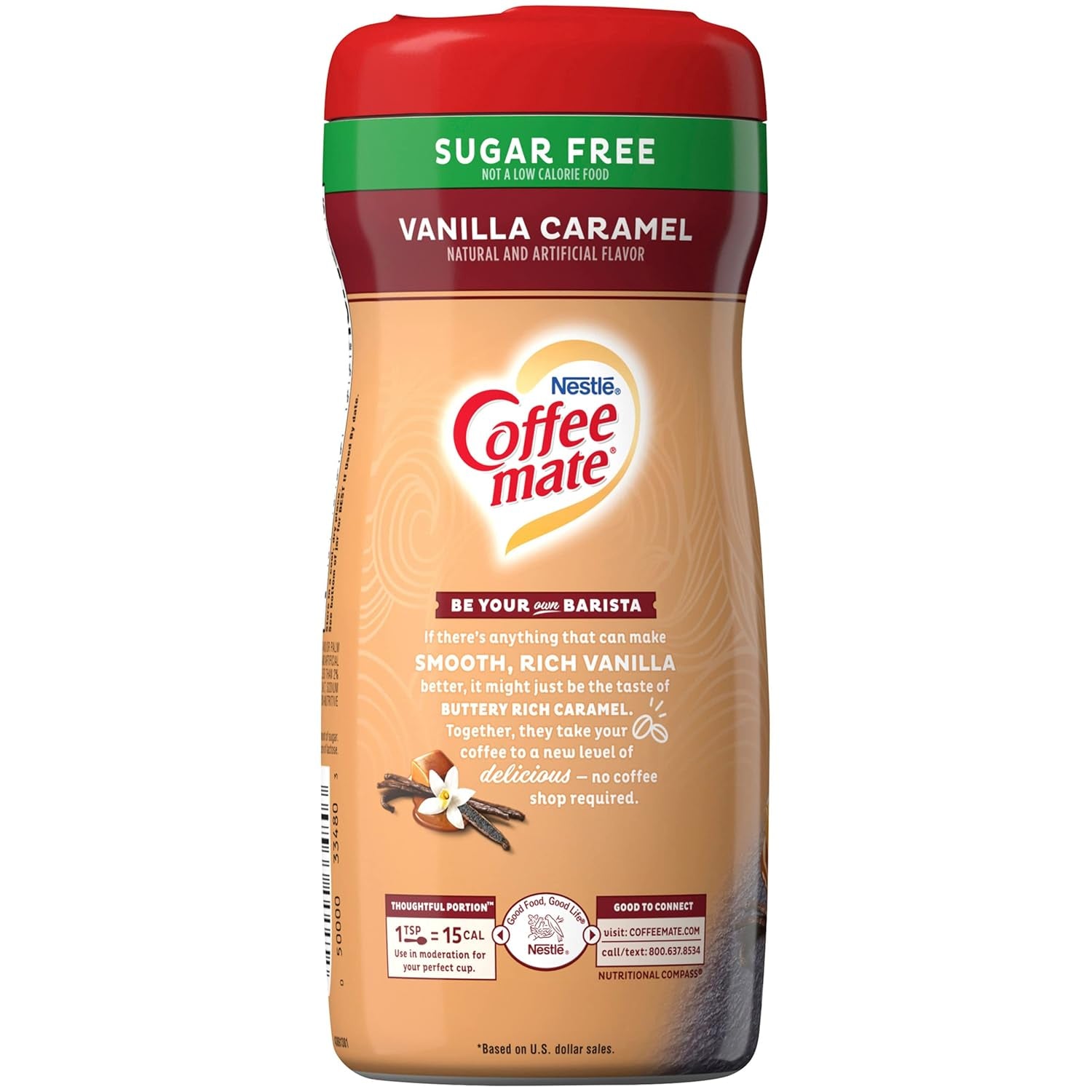 Coffee-Mate Vanilla Caramel, crema para café en polvo sin azúcar, Kaffeesahne Pulver - Vanille Karamell - ¡OHNE ZUCKER! de estados unidos