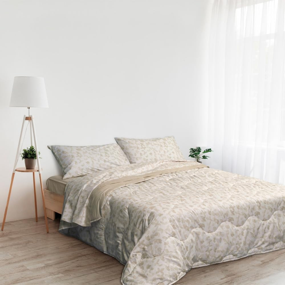 Mesita de noche Foppapedretti y edredón natural para cama doble 2P; hojas de arena, funda 100% algodón, Made in Italy Edredones y colchas Naty Shop