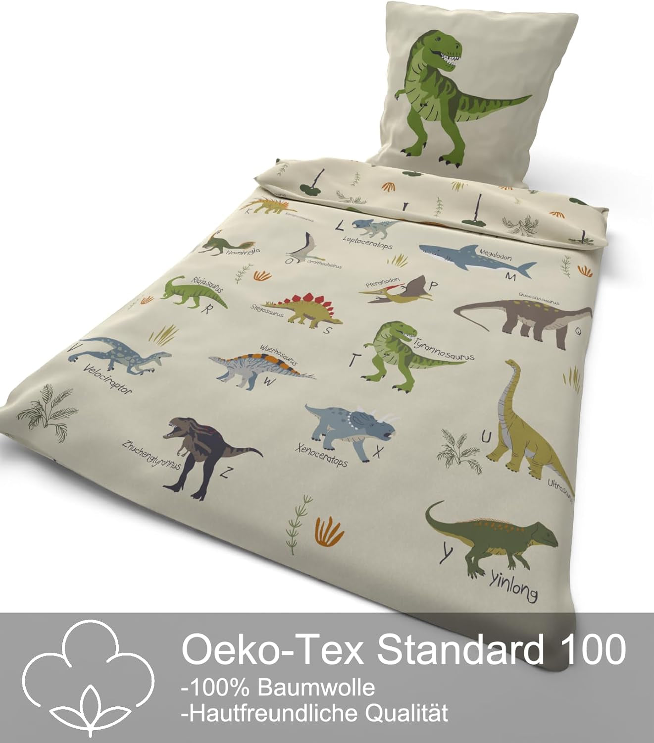 Skybrands Dino Bedtuene 135X200 Bedtuene Infantil Dinosaurier Baumwolle 2Tlg Kinder Bedtuene Dinosaurier 135X200 + Bolsa Naty Shop