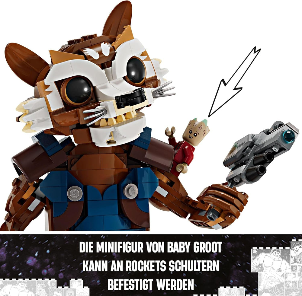 LEGO Marvel Rocket & Baby Groot, jucărie construibilă de supererou pentru copii din Gardienii Galaxiei de la Marvel Studios, figură pentru jocuri de rol, cadou pentru băieți și fete de la 10 ani 76282 Seturi de constructie Besuche den LEGO-Store