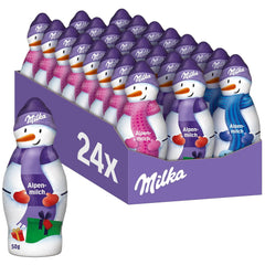 Milka Snowman Alpine Milk - Paquete grande de figuras de muñecos de nieve de chocolate en 3 modelos - 24 x 50 g