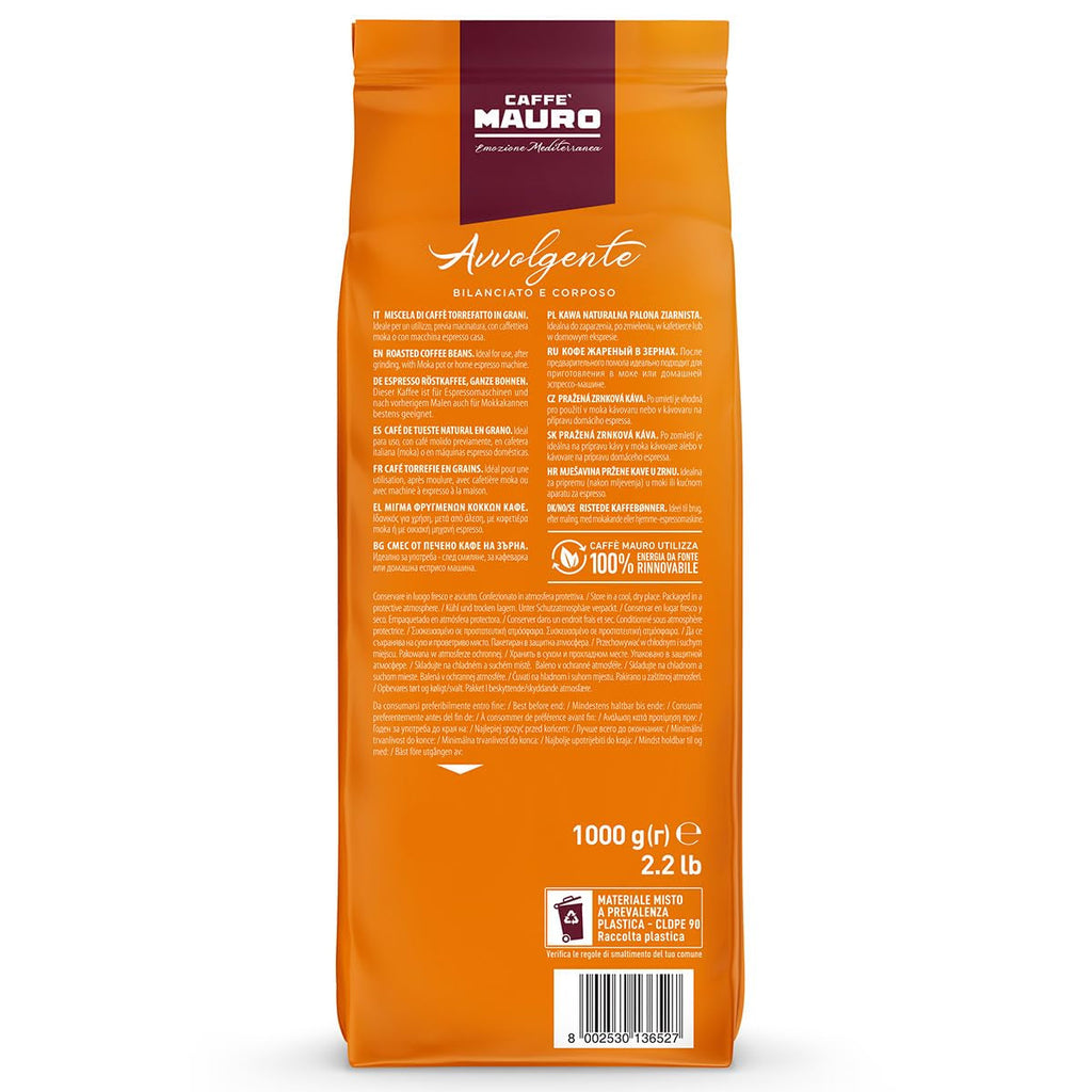 Caffè Mauro - Cafea boabe - 1 Kg - Amestec Avvolgente - Prăjire medie - Intensitate 8/10 - Made in Italy Cafea Naty Shop
