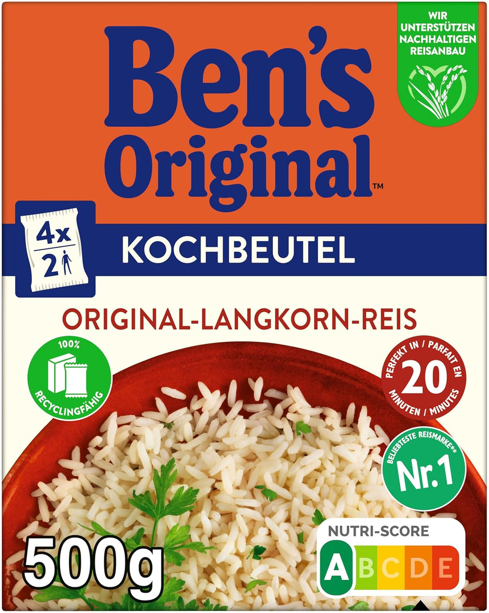 BEN'S ORIGINAL™ Arroz Grano Largo, Cocido en Bolsa, 9 x 500g, 20 minutos