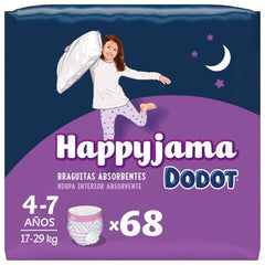 Pañales Happyjama para niñas, 4-7 años (17-29 kg), 68 piezas, pañales con protección antivaho durante la noche Madre e Hijo Naty Shop