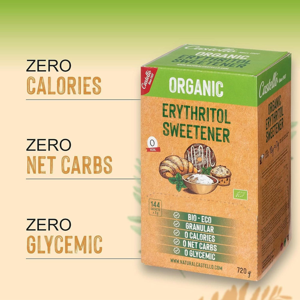 Eritritol orgánico natural | 144 bolsitas de 5 G, 720 gramos totales Edulcorantes Naty Shop