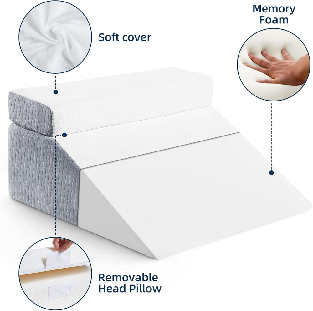 Pernă de citit și pernă cu pană pentru ridicarea picioarelor, pernă din spumă cu memorie pentru gât, spate și picioare, pernă detașabilă multifuncțională pentru pat, canapea, șezut, dormit și odihnă, 58x55x28cm