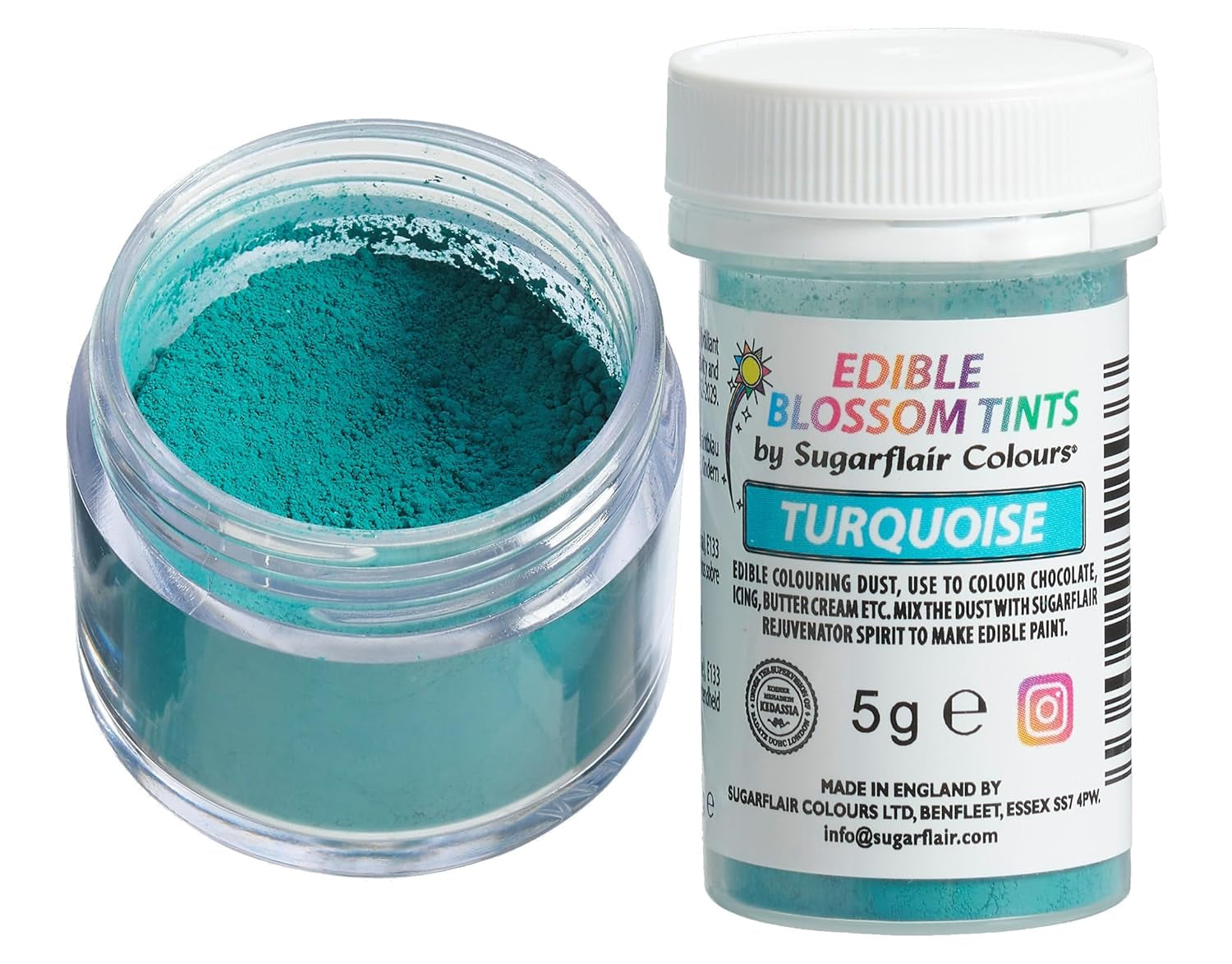 Pudră de colorant alimentar Sugarflair Blossom Tint Dust Turcoaz - Pudră de colorant alimentar pentru decoruri de tort, pastă de zahăr, fondant, glazură, ciocolată, cremă de unt, macarons și multe altele - 5G