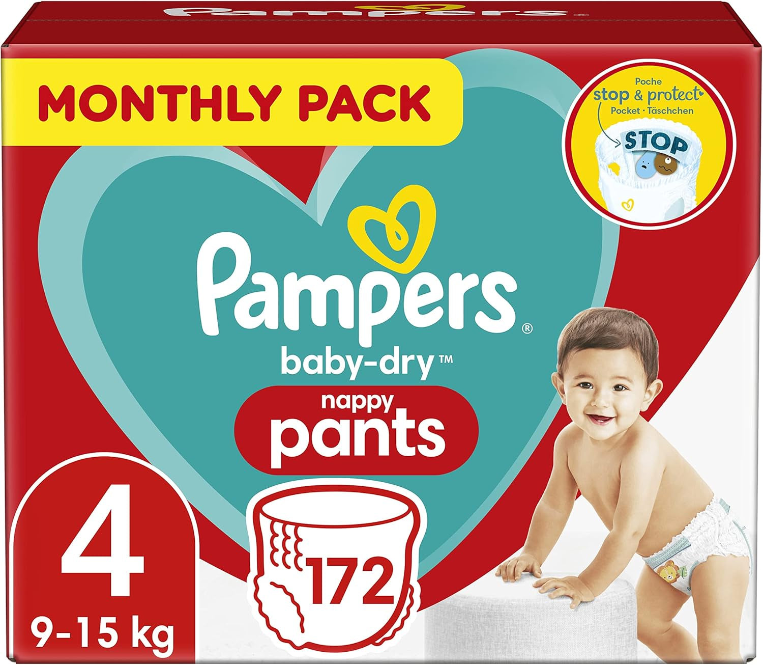 Pampers (versión antigua), bragas, talla 4, 9 kg-15 kg, paquete de tres (1 x 88 pañales)
