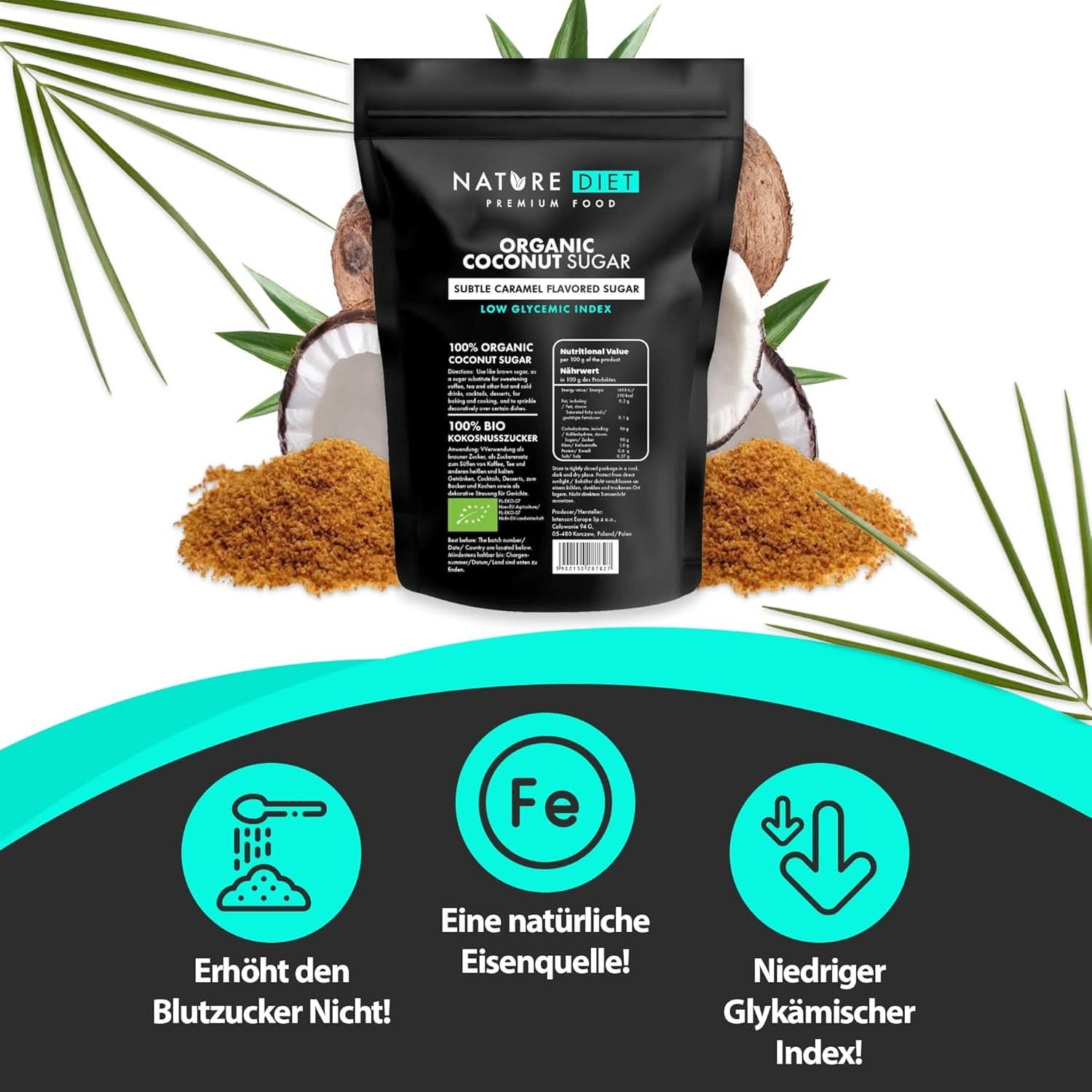 Azúcar de coco ecológico, sabor caramelo, 1,5 Kg Edulcorantes Naty Shop