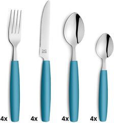 Beckmann & Rommerskirchen 2515 VALOA Besteck Set 4 personas | 16-Teilig | Petróleo | Spülmaschinenfest | Hochglanzpoliert | Essbesteck: 4X Messer, Gabel, Esslöffel, Kaffeelöffel Cocina Naty Shop