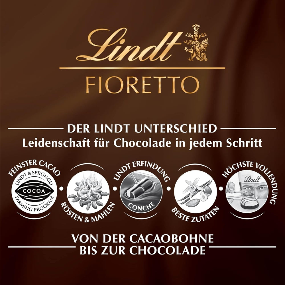 Chocolate Lindt | Set de regalo FIORETTO Zabaione | 138 g | 6 bombones de chocolate con leche rellenos de trufa Zabaione y cobertura crujiente, que contienen alcohol | regalo de chocolate