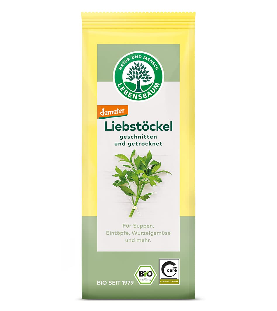 Lebensbaum Liebstöckel geschnitten, Bio-Gewürz mit würzigem Geschmack, Maggi-Kraut für Suppen, Marinaden, Fleisch- und Fisch-Gerichte, vegano, 15g
