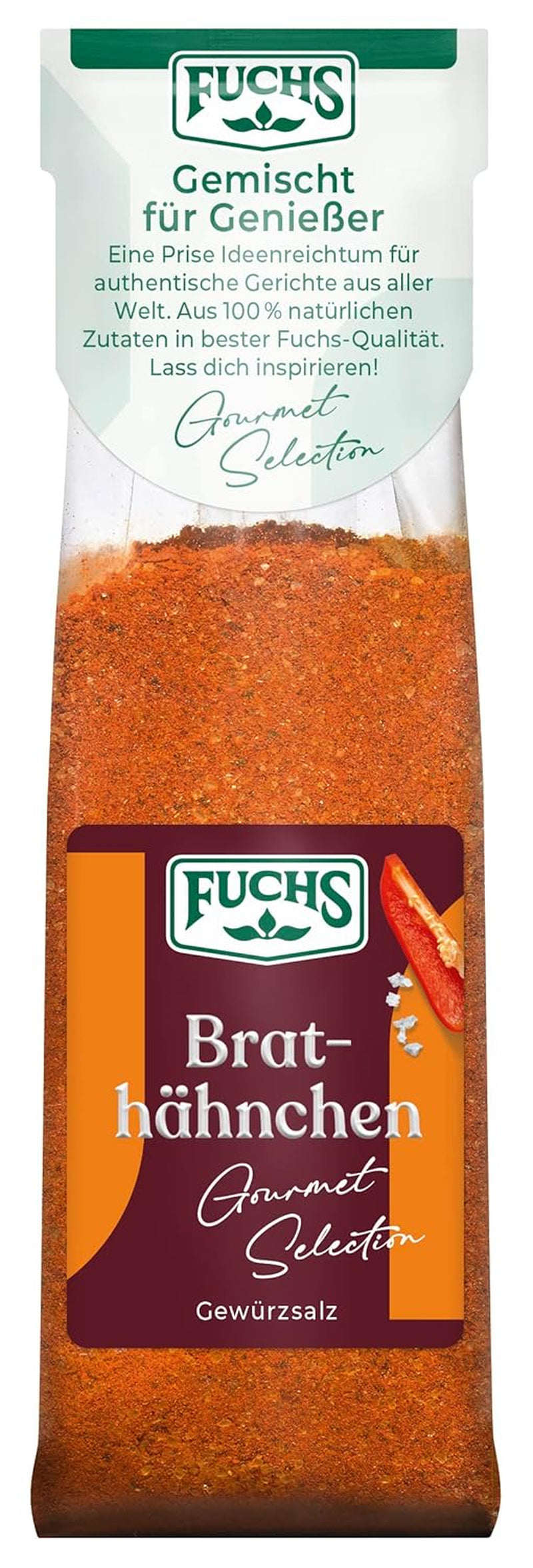 Fuchs Gourmet Selection Klassisch/Heimisch – Bratkartoffel Gewürzsalz, nachfüllbares Kartoffel Gewürz, Salz zum Würzen von Brat- & Ofenkartoffeln, Pommes Frites & Co, vegano, 70 g