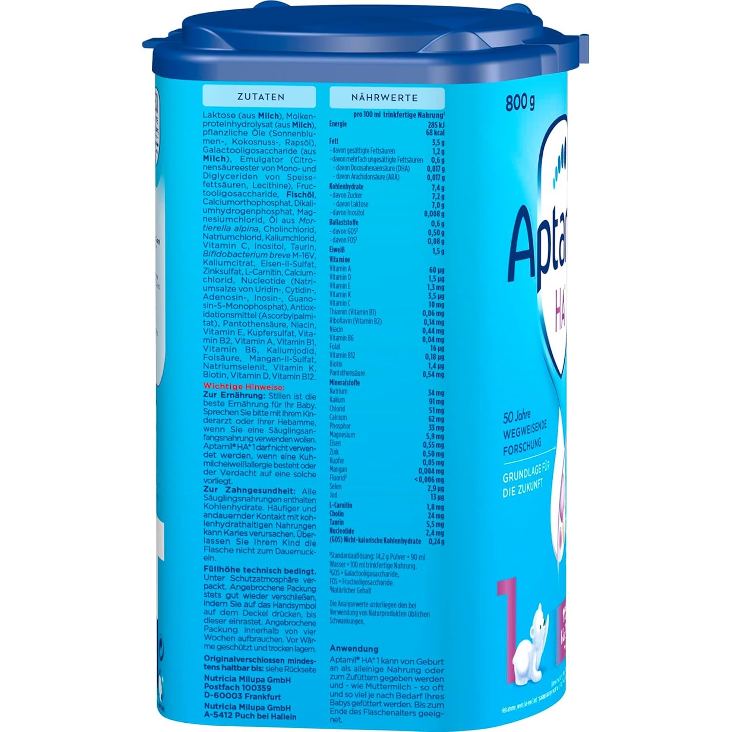 Aptamil HA 1 – Anfangsmilch von Geburt an, Mit DHA, Nur Lactose, Ohne Palmöl, Babynahrung, Milchpulver, 1x 800 g (Paquete con 4)