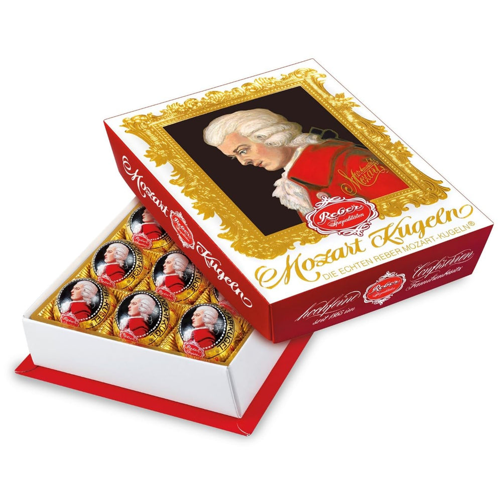 Reber Bolitas Mozart con chocolate negro, pack de 6 con mazapán y turrón, vegano - 1 x 120 g