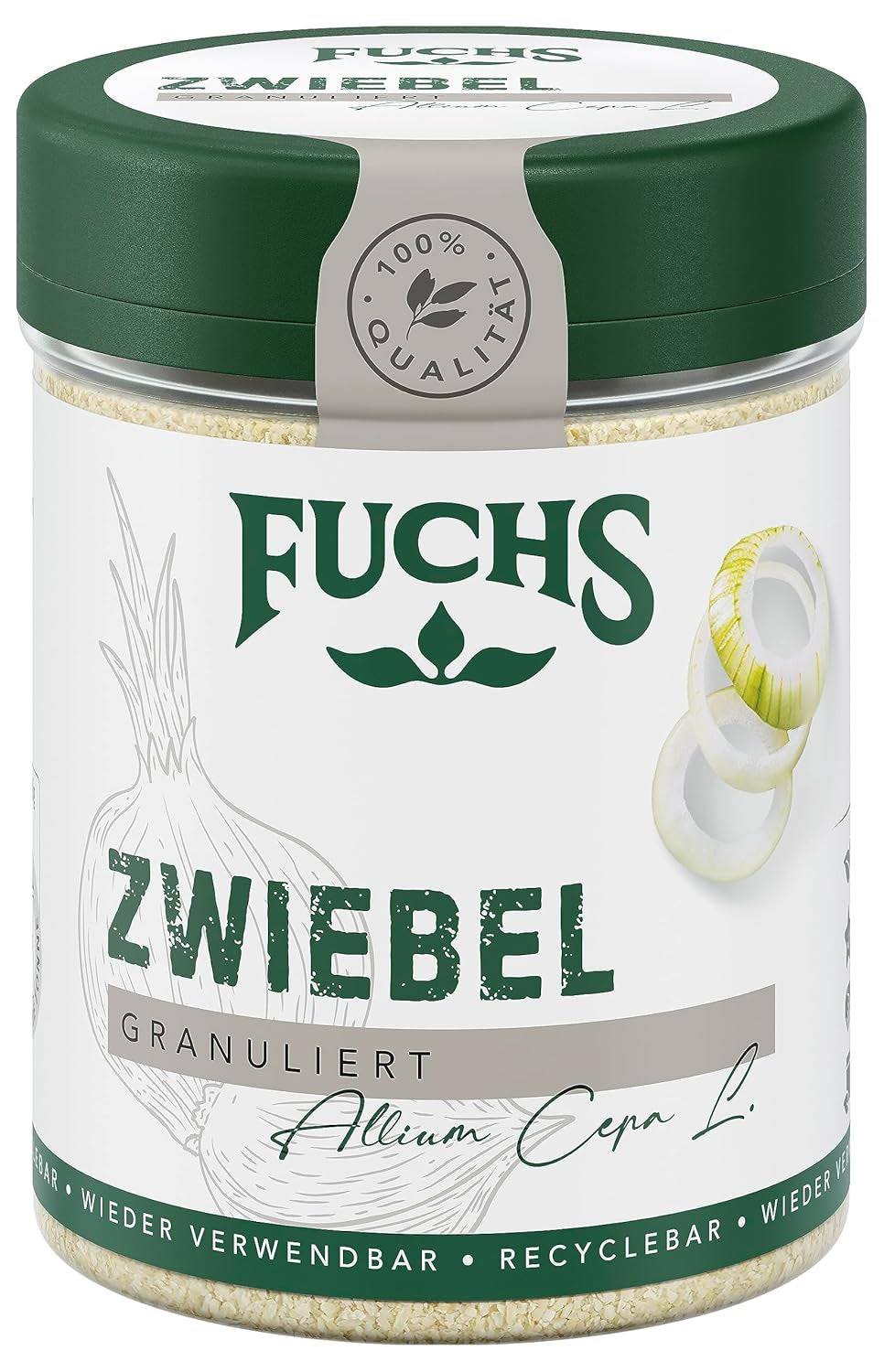 Fuchs Gewürze - Zwiebel granuliert - Gewürz für Saucen oder Nudelgerichte - ingredientes naturales - 70 g en wiederverwendbarer, recyclebarer Dosis