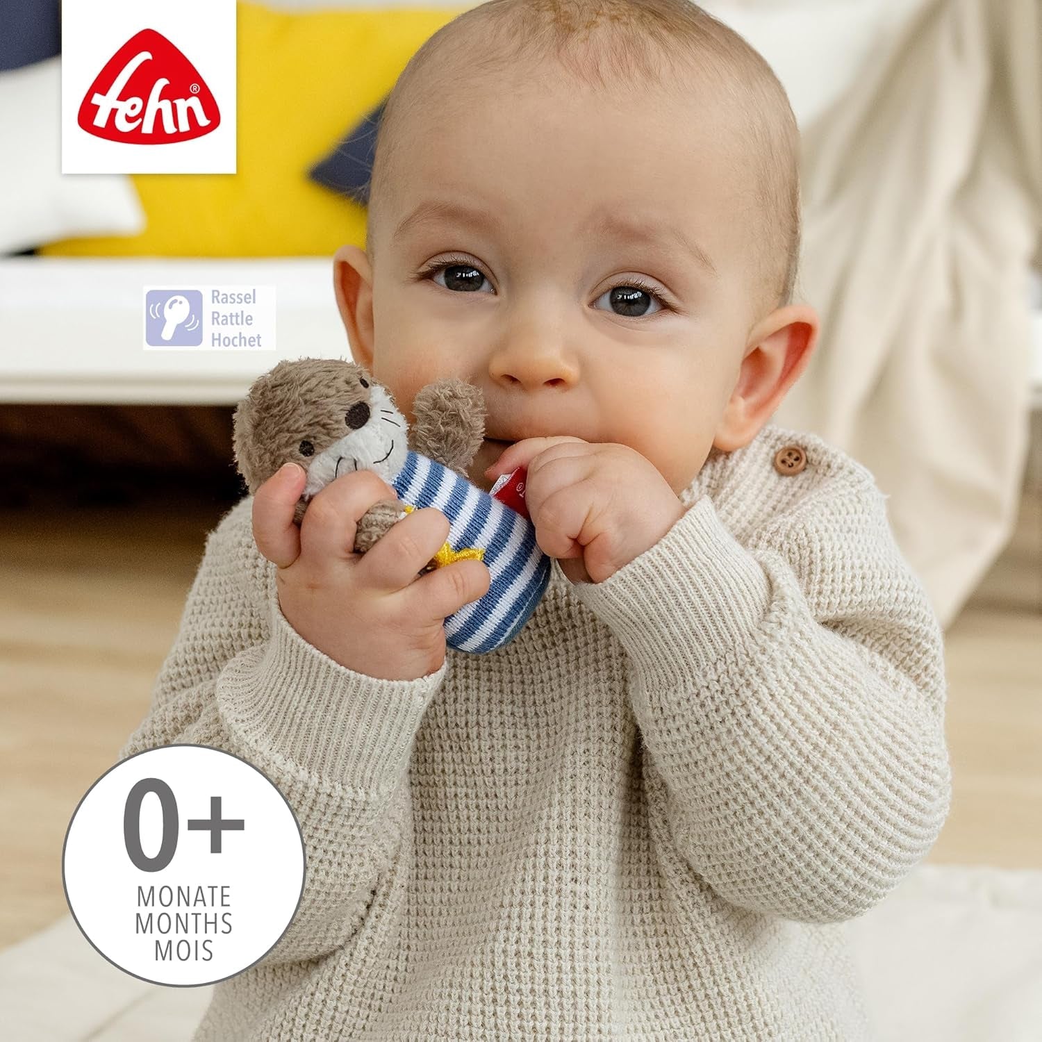 Fehn mini rattle otter - mini jucărie de prins pentru zornăit, pipăit și joacă cu un animal din țesătură moale și drăgălașă - un companion loial pentru bebeluși și copii mici cu vârsta de 0+ luni Jucarii Bebe Naty Shop