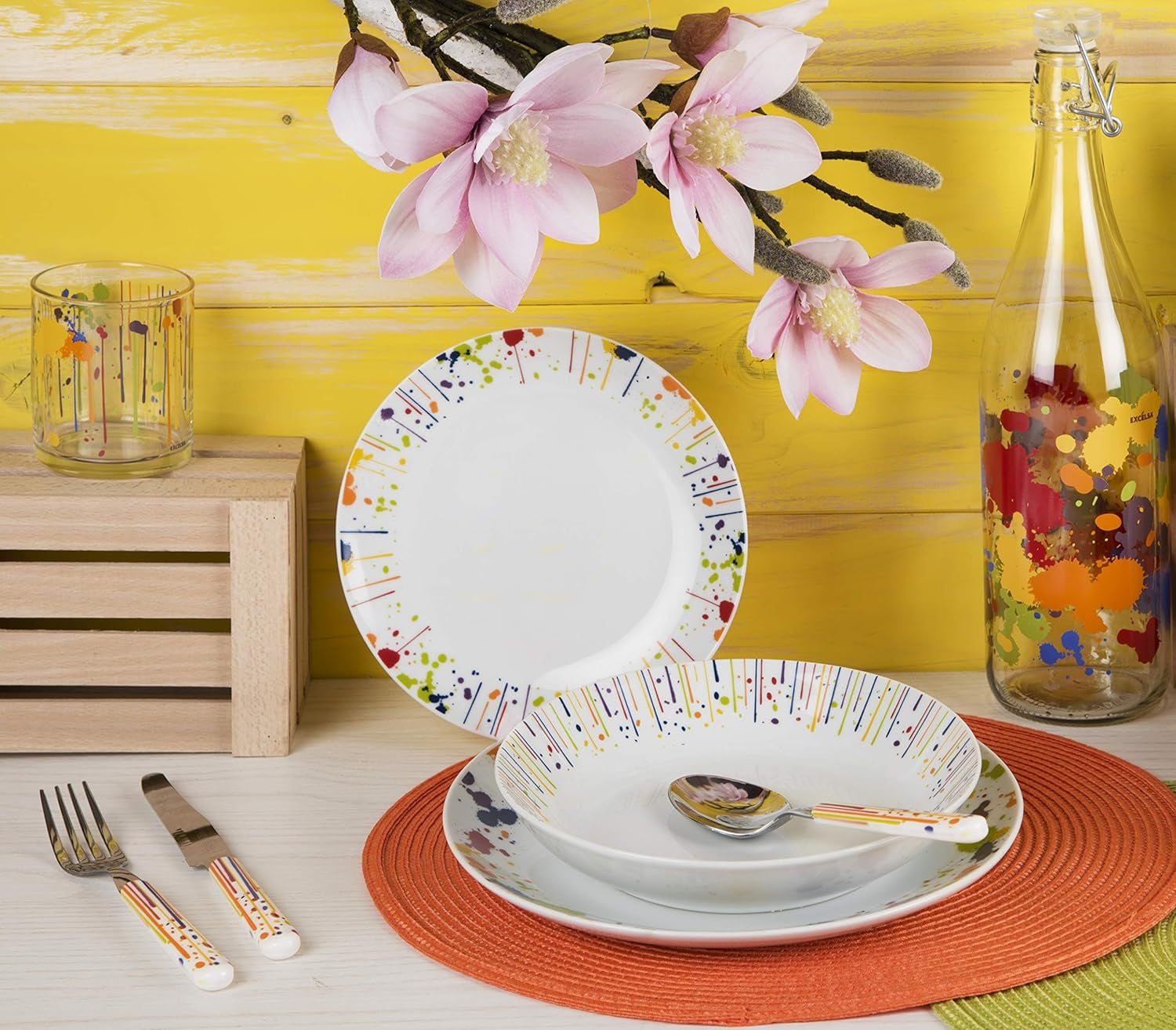 Excelsa Dripping Tellerservice, 18-Teilig, Porzellan Seturi vesela masa Naty Shop