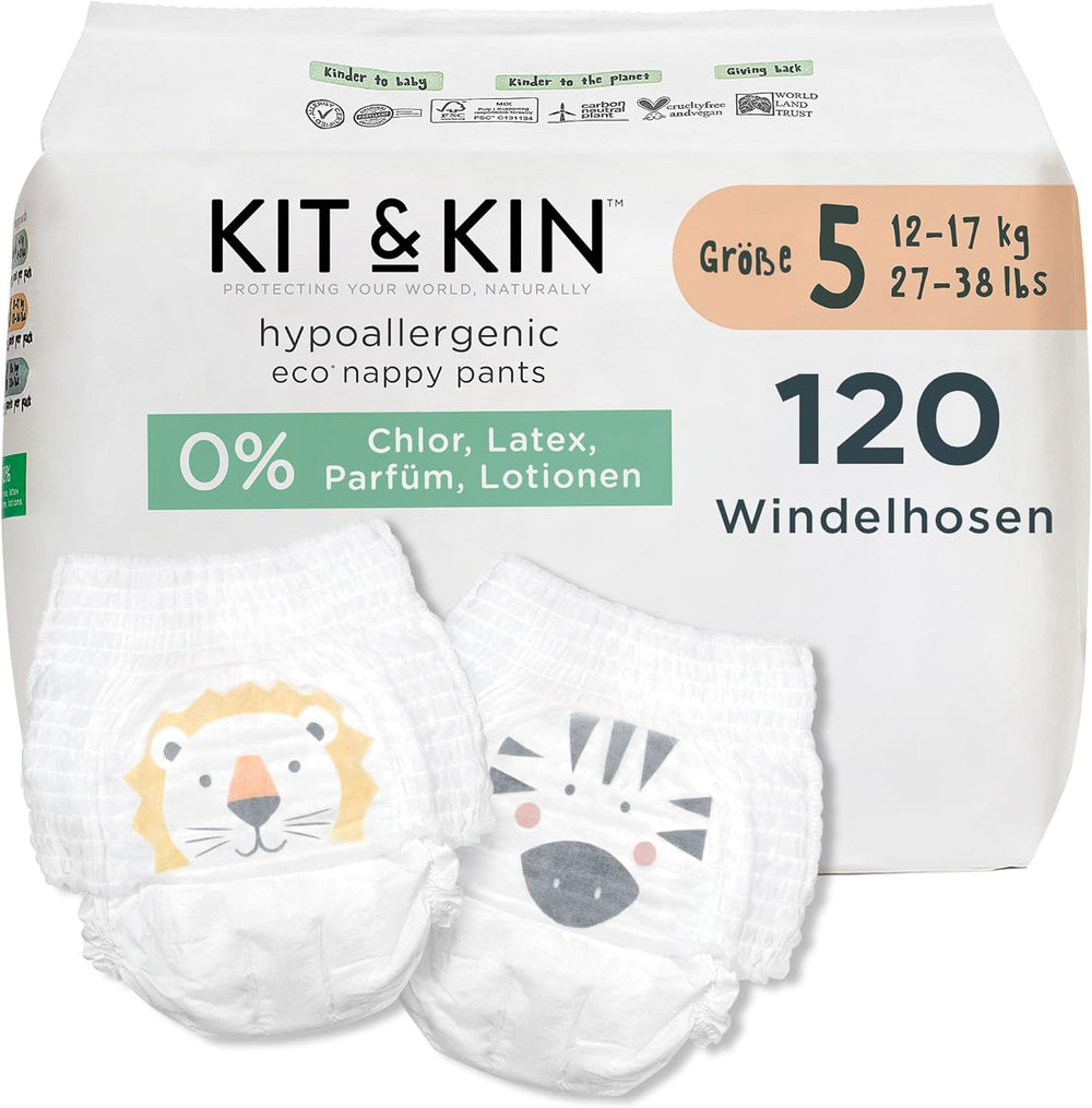 Kit & Kin Pañales ecológicos premium, talla 4 (9-16 kg), 132 pañales, a base de plantas e hipoalergénicos, protección confiable contra fugas, vegano y libre de crueldad
