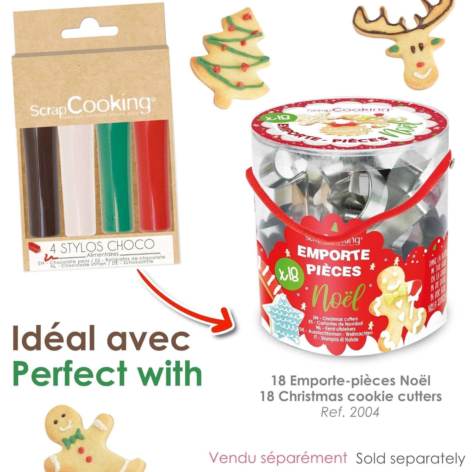 Scrapcooking - Set de 4 creioane colorate de ciocolată de Crăciun - Maro, Alb, Verde și Roșu - Colorant comestibil - Colorant alimentar pentru scris - Scrie și desenează pe deserturi, prăjituri și fursecuri - 7060