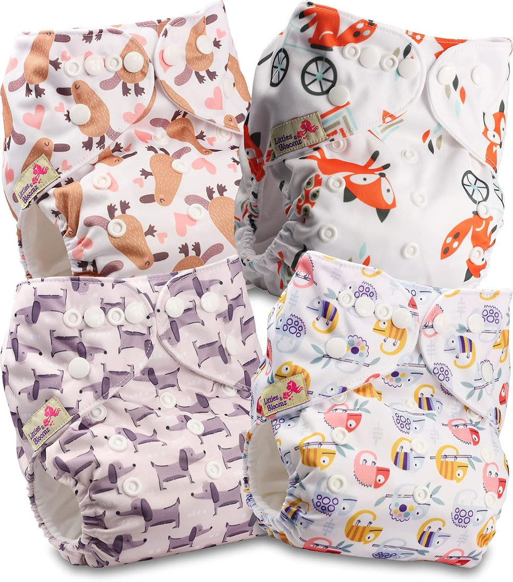 Littles and Bloomz FLP2-0406 Pañal reutilizable con clip estándar, 4 pañales