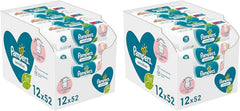 Toallitas para bebé Pampers Sensitive, 624 toallitas (12 x 52), sin perfume, para una limpieza suave y delicada (paquete de 2)