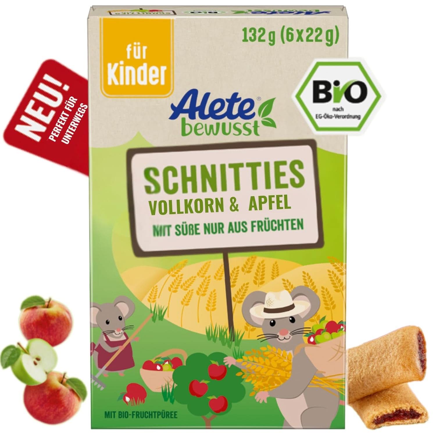 Alete Bio Schnitties cereales integrales y manzanas 6 X 22 gramos Madre e Hijo Naty Shop 132 gramos