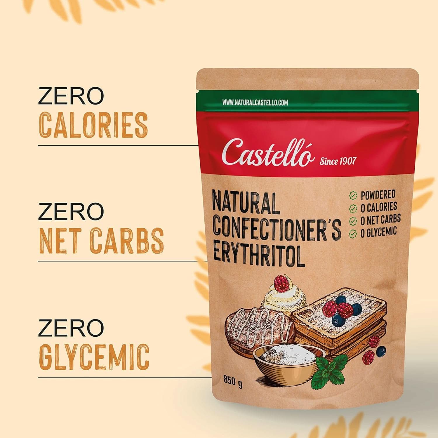 Eritritol natural - Azúcar glaseado | 10G = 7G azúcar, 850 gramos Edulcorantes Naty Shop