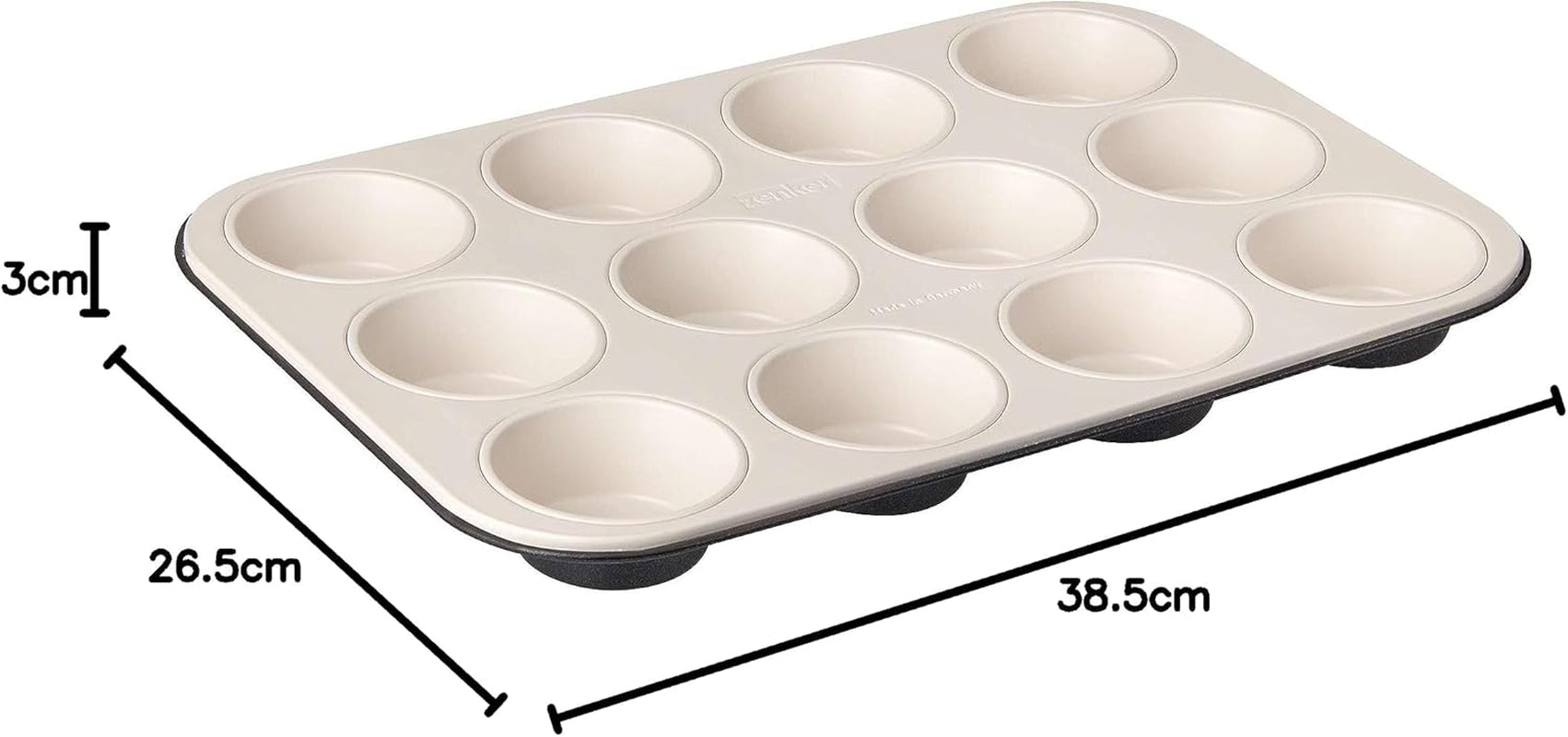Zenker 12 muffins, diámetro Ø 7 cm CREME NOIR, Bandeja de horno para muffins con revestimiento antiadherente reforzado con cerámica Moldes y bandejas de horno Naty Shop